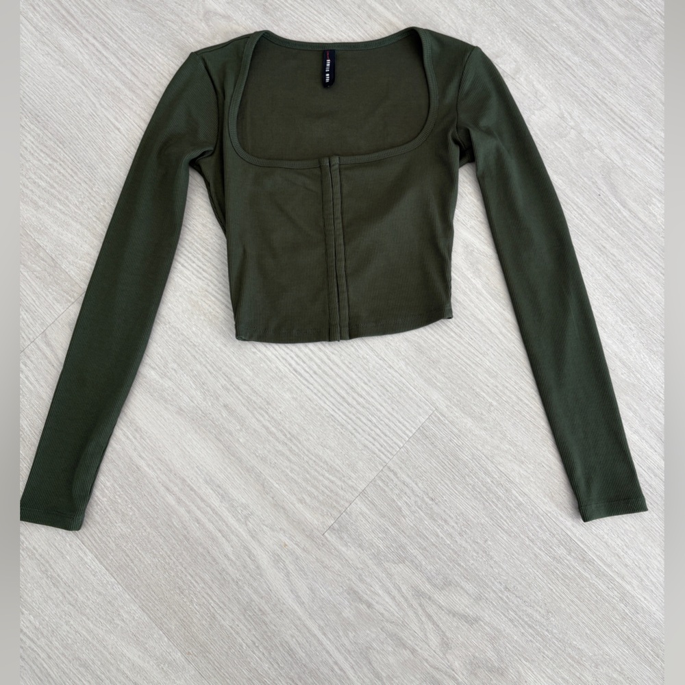 Adam Selman Square Neck Cardigan in “Army” green - Picture 12 of 14
